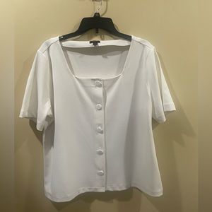 Ann Taylor Off White/Ivory Short Sleeved Square Collared Button-Down Top - XL